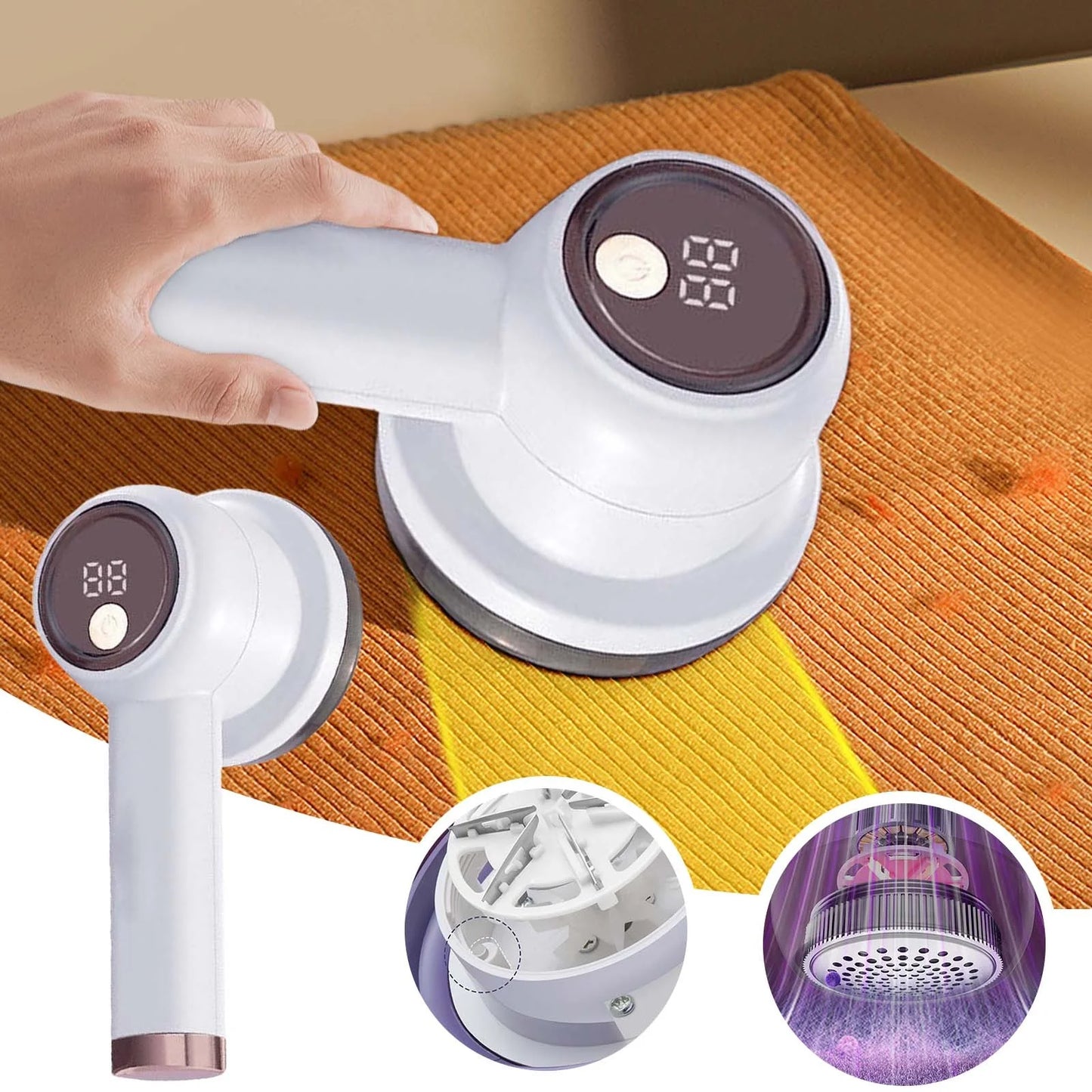 Electric Lint Remover with LED Display, Rechargeable Fabric Shaver, Lint Shaver, Blade, Rechargeable Fabric Hairball Trimmers, Upholstery, Furniture