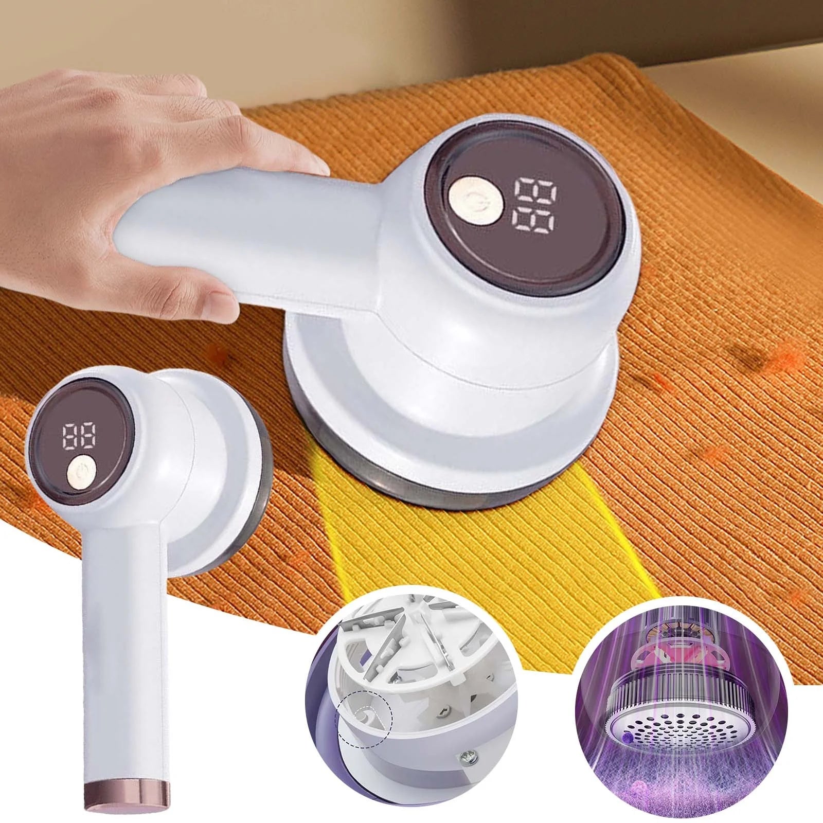 Electric Lint Remover with LED Display, Rechargeable Fabric Shaver, Lint Shaver, Blade, Rechargeable Fabric Hairball Trimmers, Upholstery, Furniture