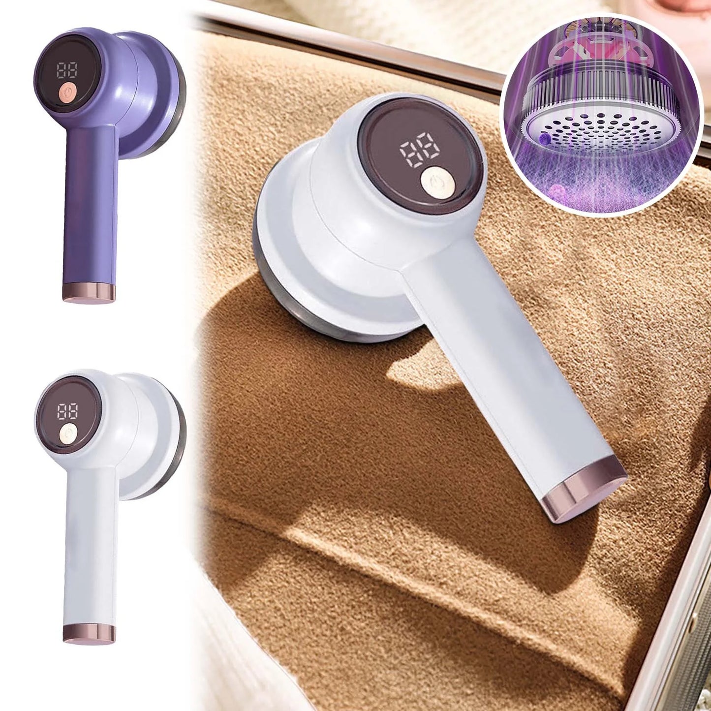 Electric Lint Remover with LED Display, Rechargeable Fabric Shaver, Lint Shaver, Blade, Rechargeable Fabric Hairball Trimmers, Upholstery, Furniture